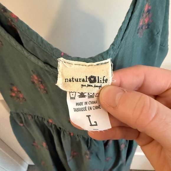 Natural Life Green Floral Boho Sundress Spaghetti Strap Midi Dress Size L - Picture 3 of 4